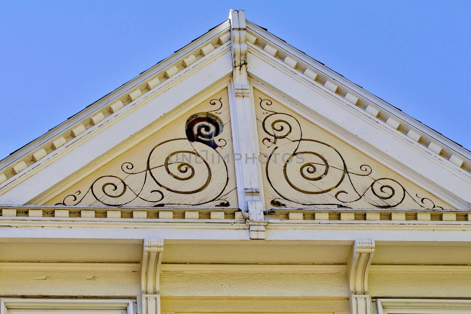 Old wood house facade peak