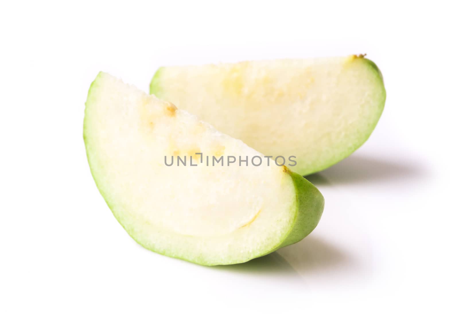 Green guava fruit with sliced on white background, Topical fruit for healhty concept