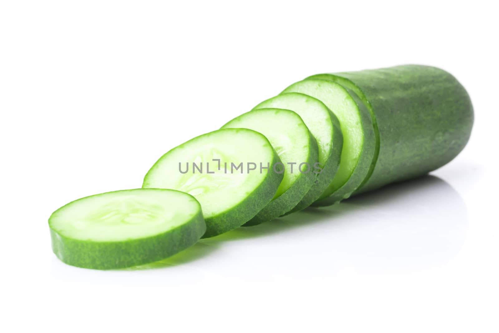Closeup cucumber sliced on white background, food and vegetable concept