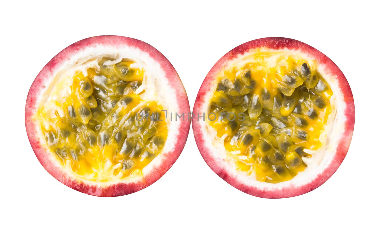 Closeup up passion fruit with sliced on white background, fruit for healthy concept