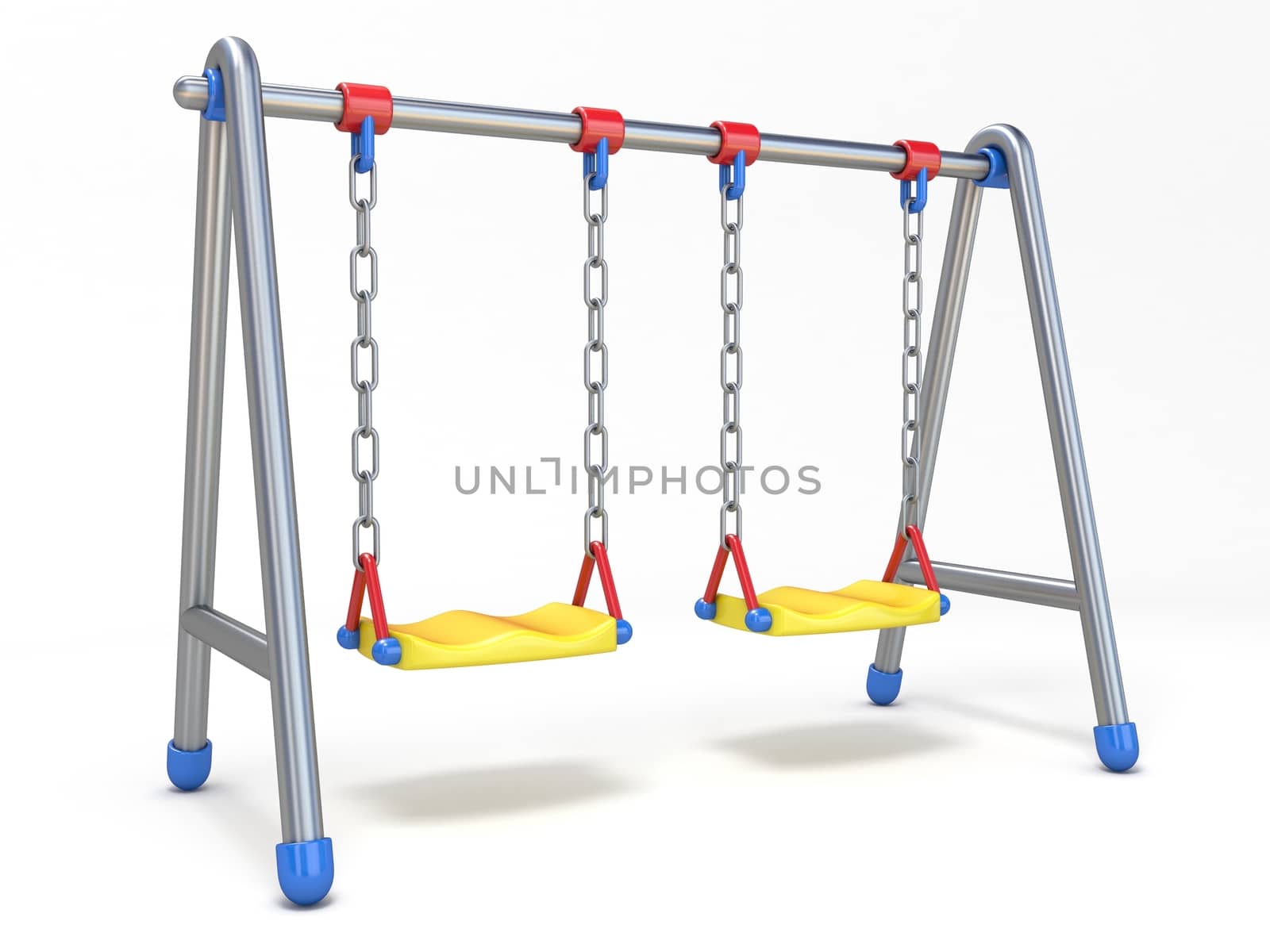 Double children swing 3D render illustration isolated on white background