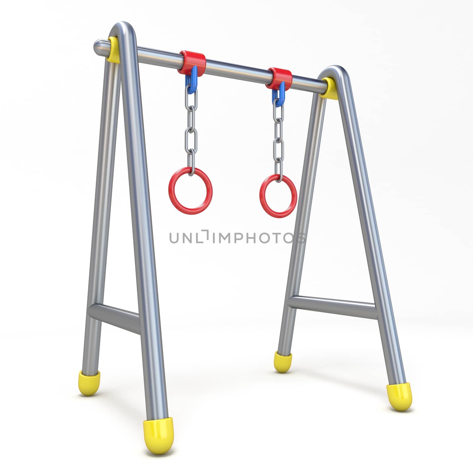 Children swing with metal rings 3D render illustration isolated on white background