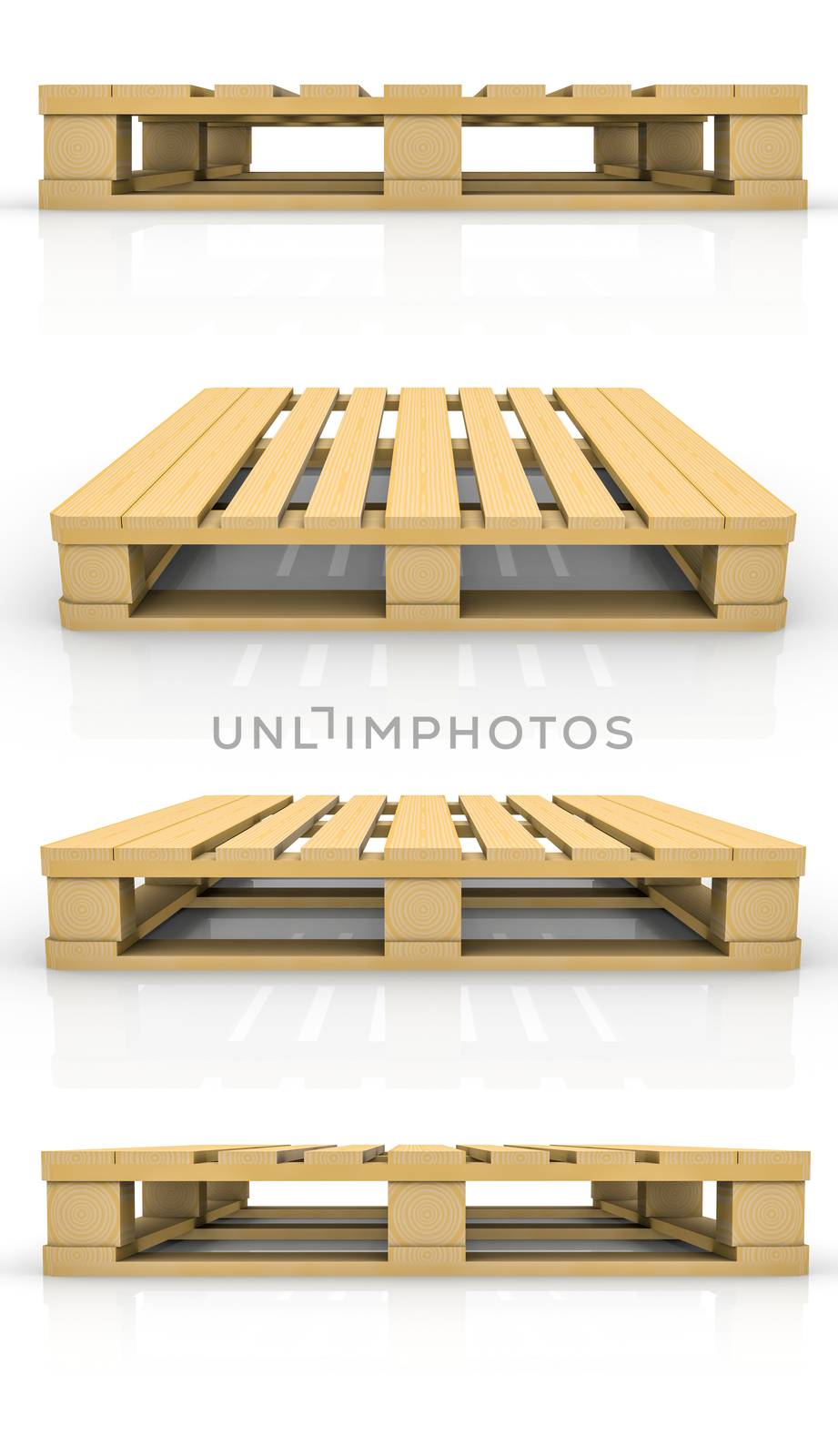 Set of wooden pallet. Isolated on white background. 3d illustration