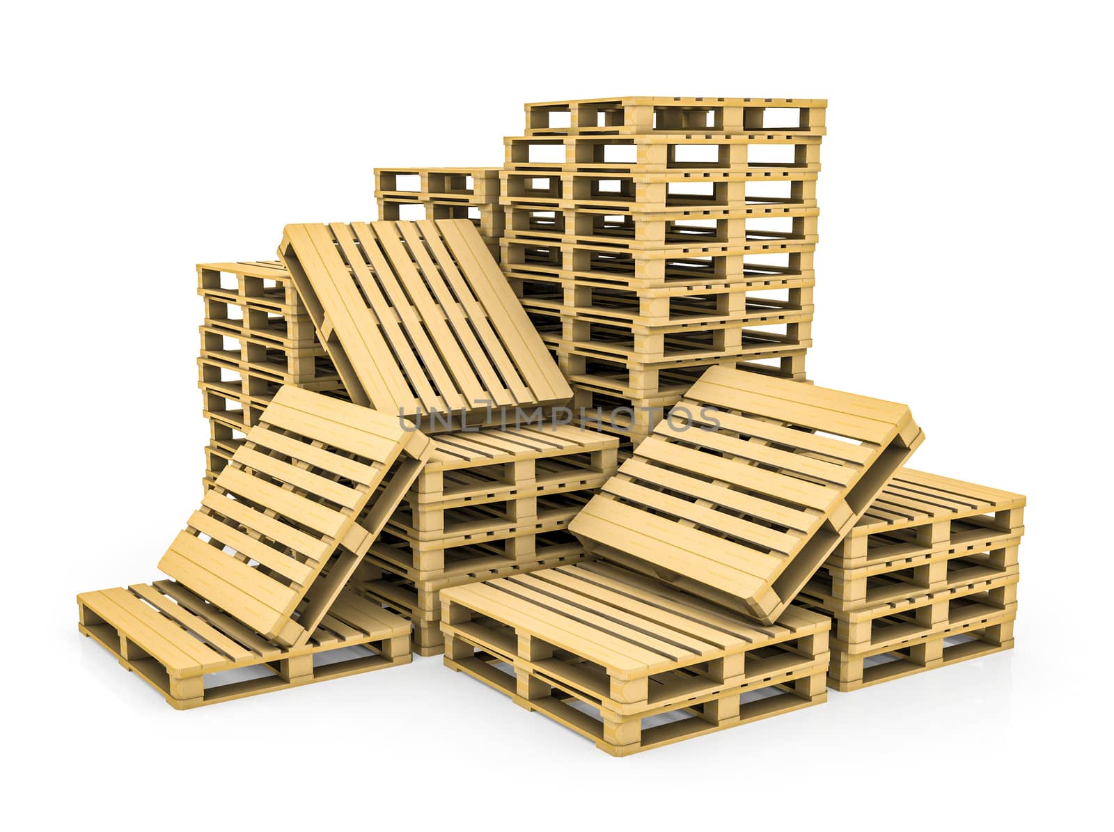 Wooden pallet. Isolated on white. 3D illustration