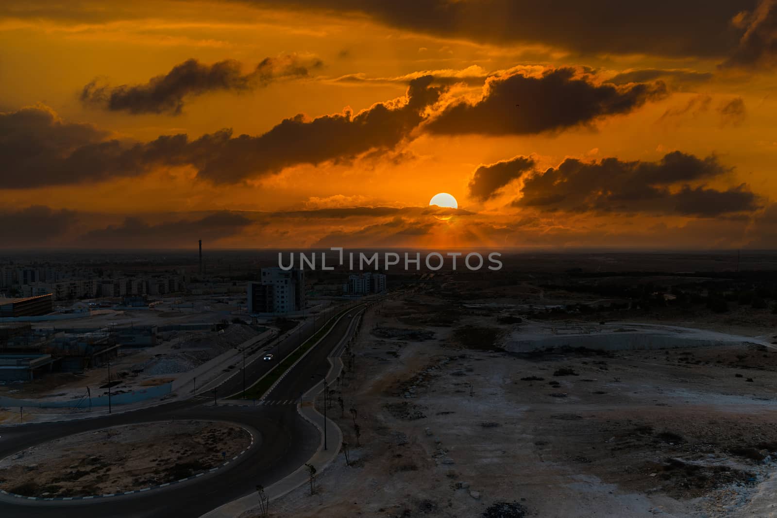 landscape in the desert colorful sky at sunset