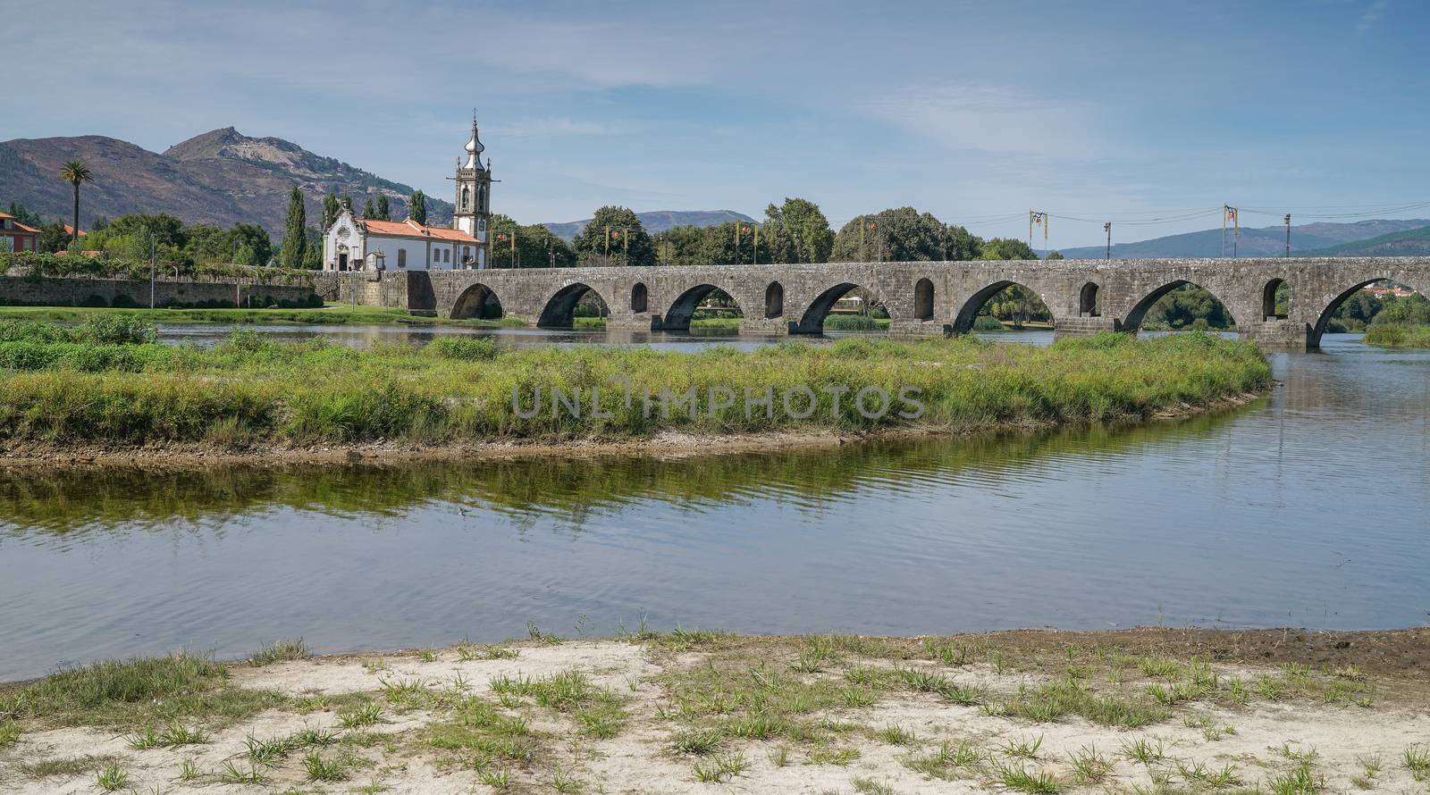 Roman bridge crossing the Rio Lima in Ponte de Lima; Camino de Santiago; Portugal