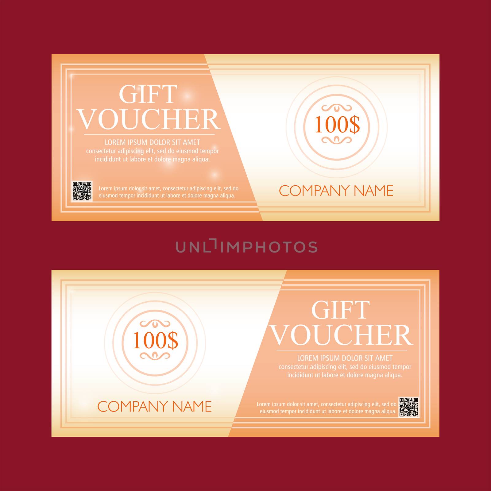 gift voucher 100 dollars, two flat design text labels, business concept