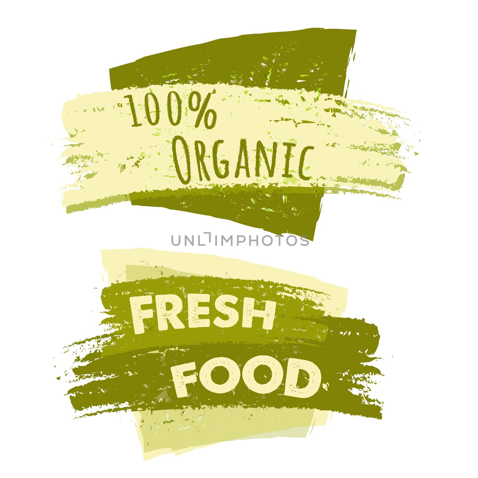 100 percent organic and fresh food, two drawn banners by marinini