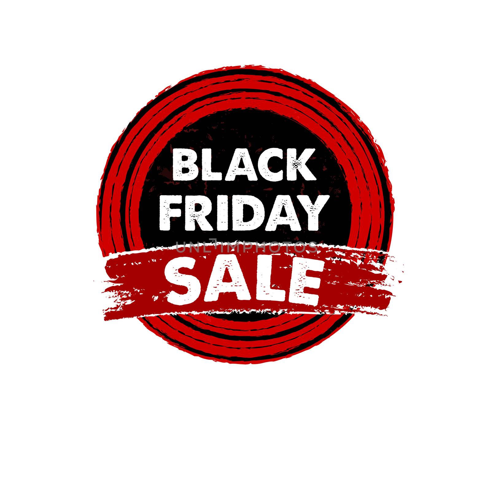 black friday, sale banner - text in red black drawn circle label, business seasonal shopping concept