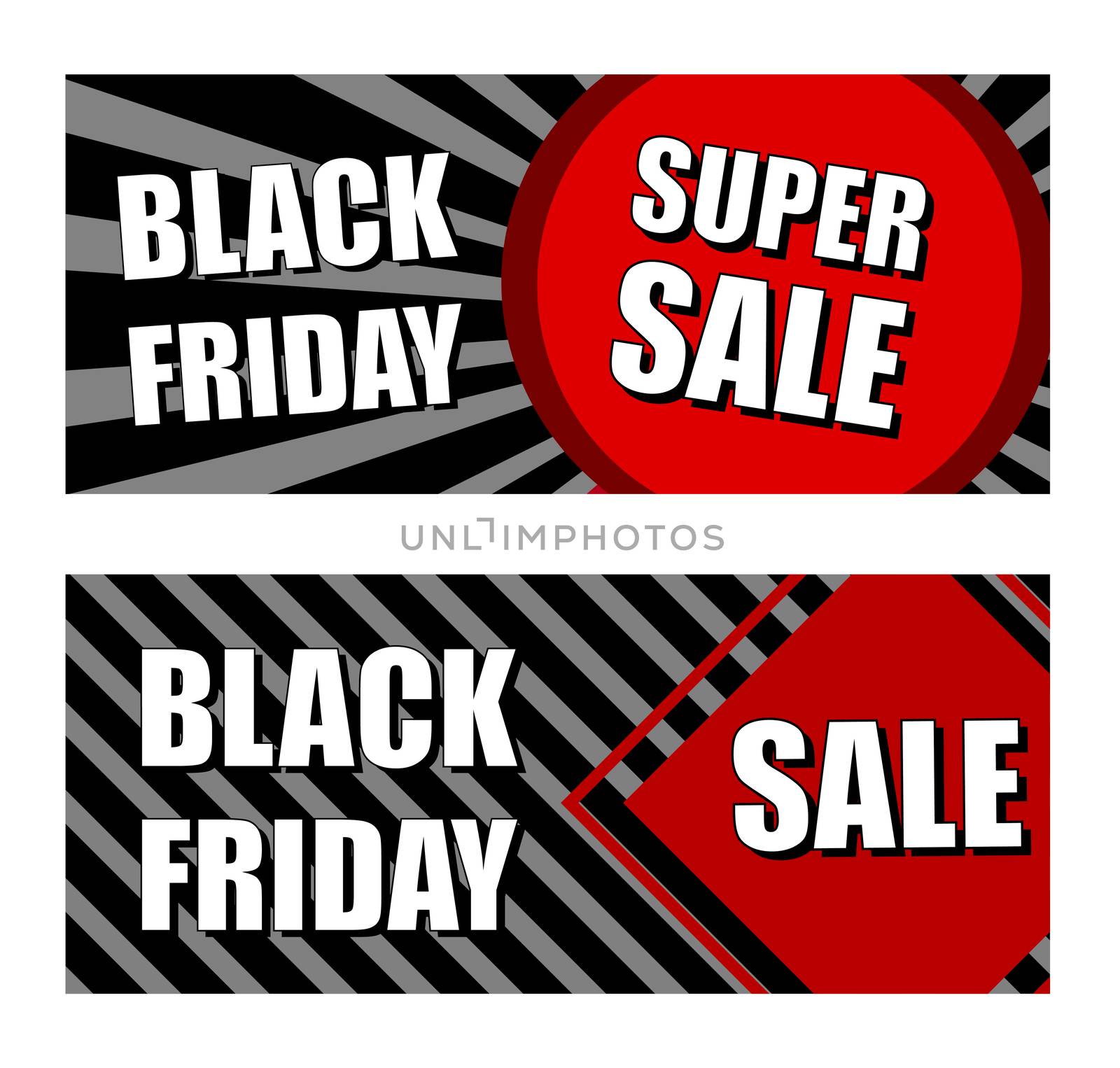 black friday super sale - red black flat design banners, business holiday shopping concept