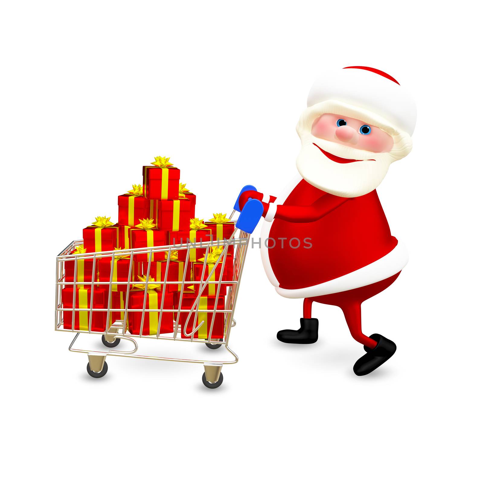 3D  Illustration Santa with the Trolley with Gifts by brux