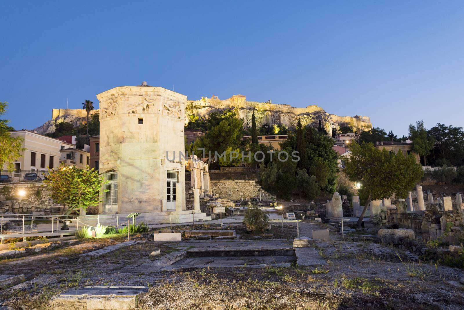 Tower of the winds in roman market, athens, greece