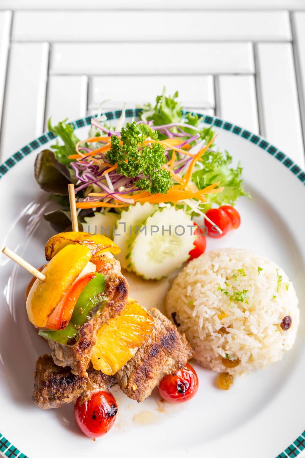 grilled beef skewer with fried rice