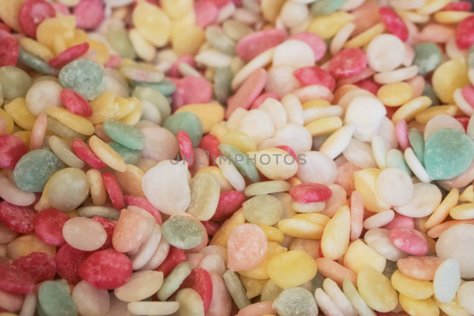 Group of colored candies background in a pastry shop
