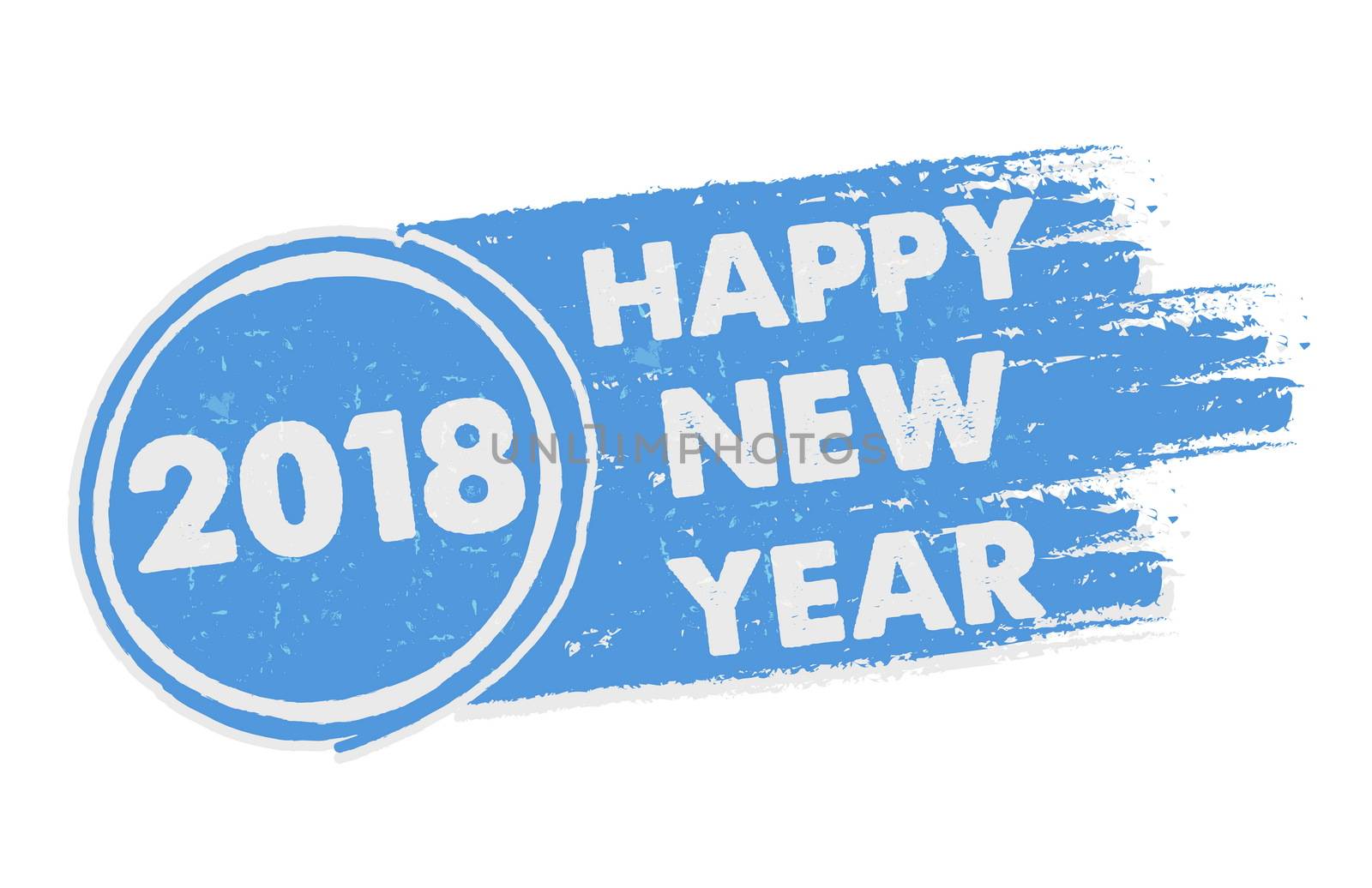 happy new year 2018 in drawn blue banner by marinini
