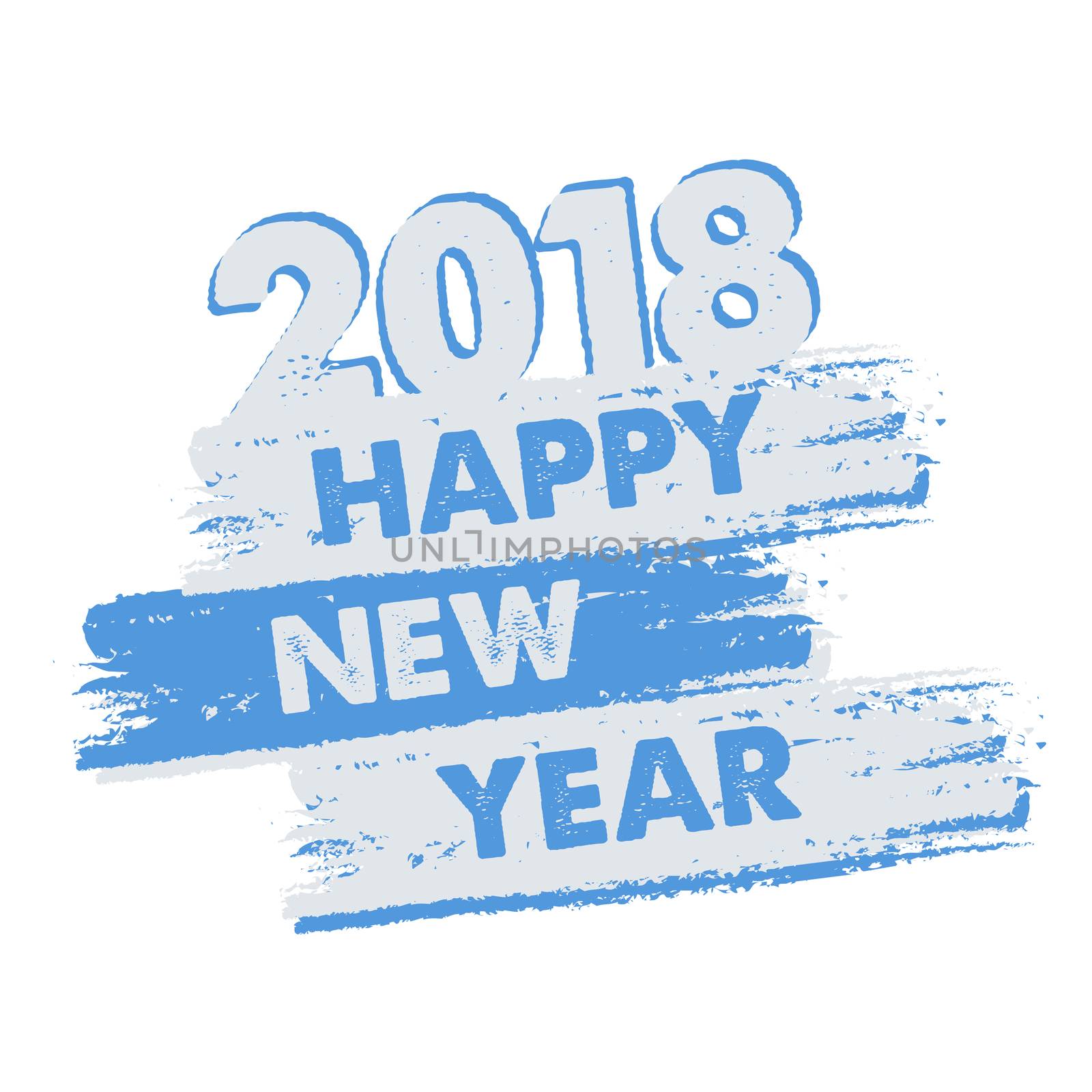 happy new year 2018 in drawn blue grey banner, holiday concept