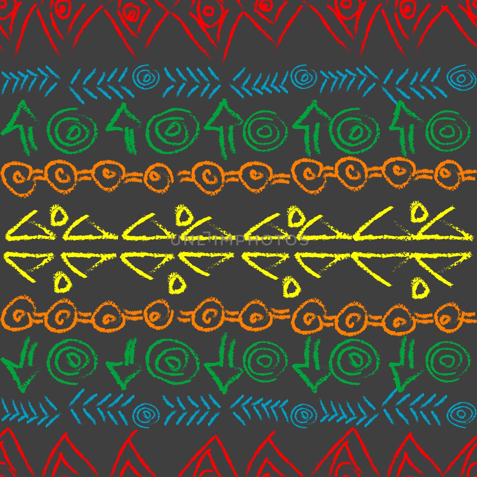 Hand drawn colorful pattern with ethnic motifs