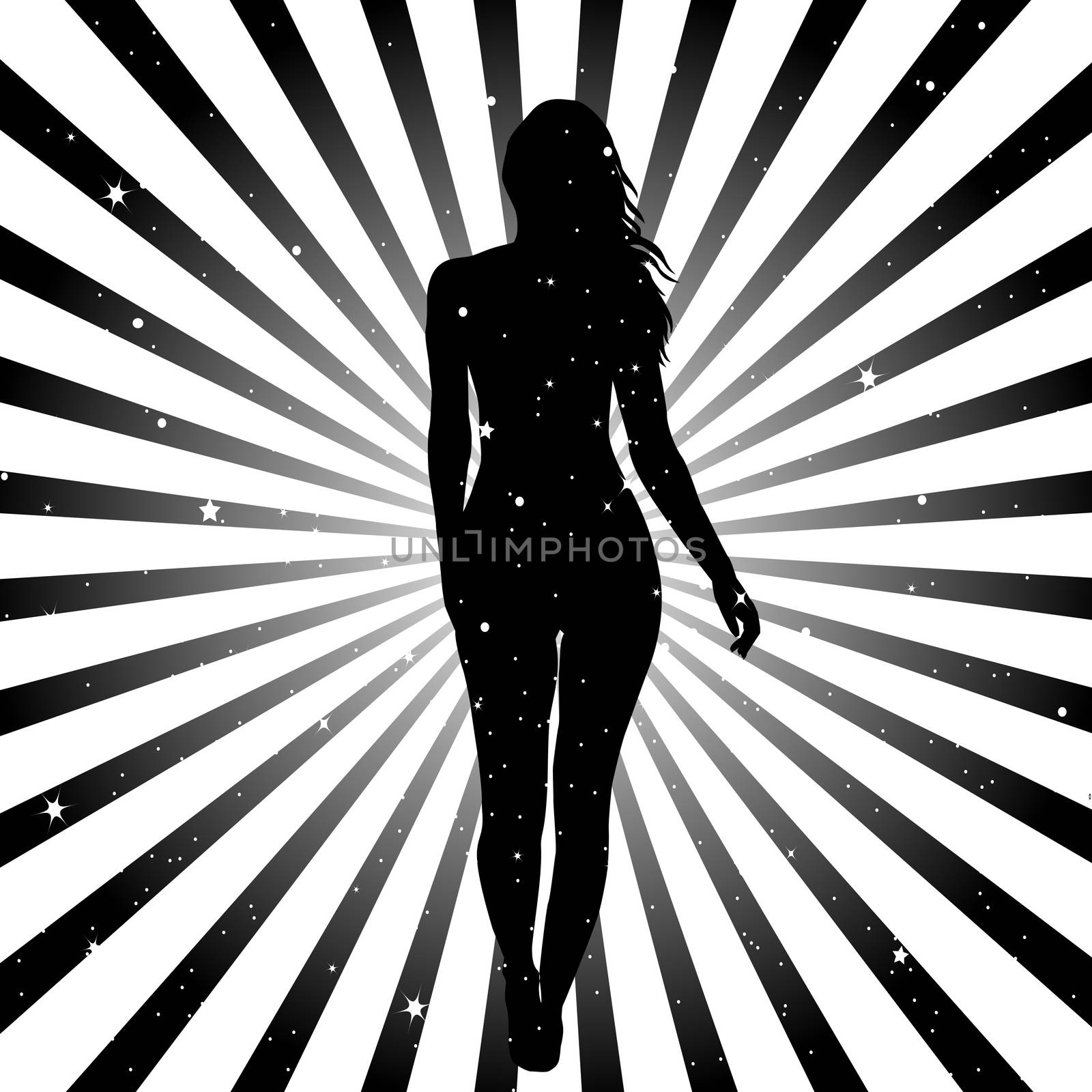 Sunburst with stars and woman silhouette by hibrida13