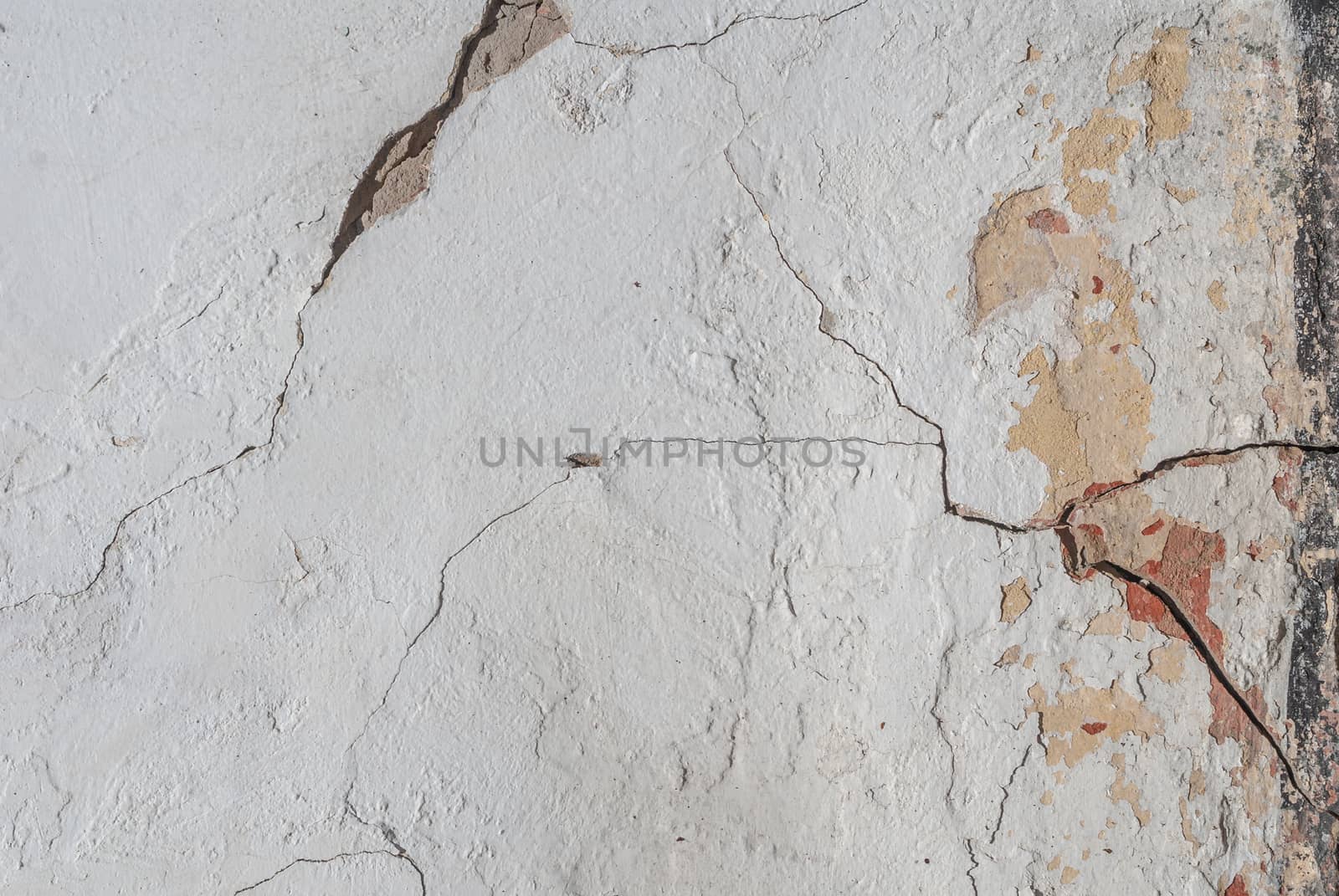 old chipped plaster on the concrete wall, cracks in old concrete wall, grey texture, background by uvisni