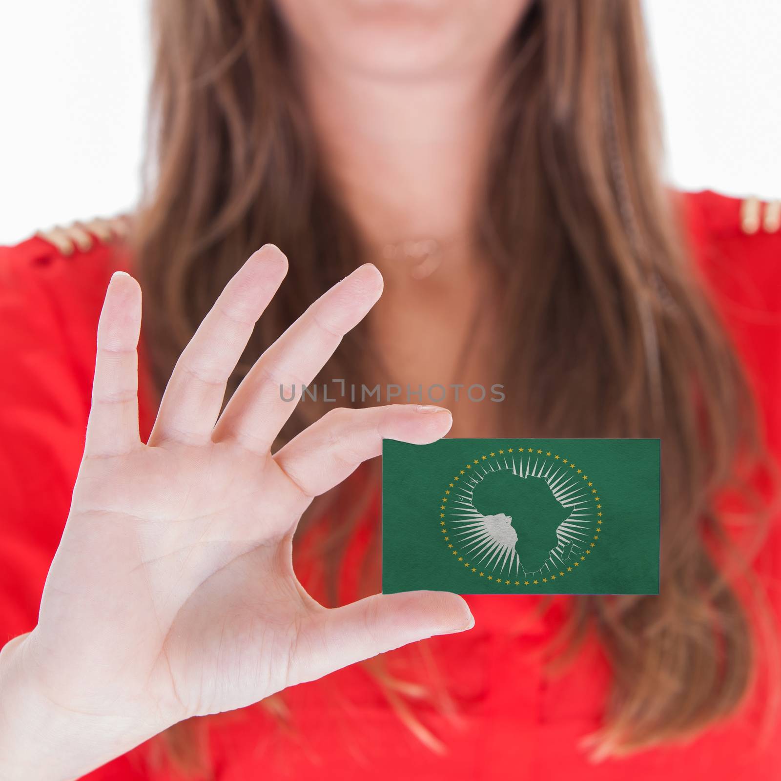 Woman showing a business card - African Union by michaklootwijk