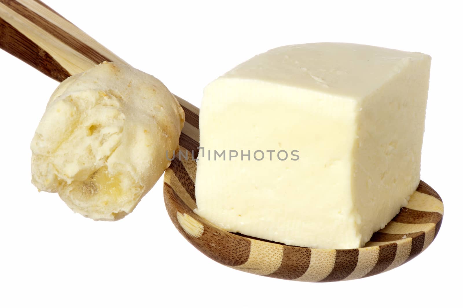 yuccas and yucca bread on white background