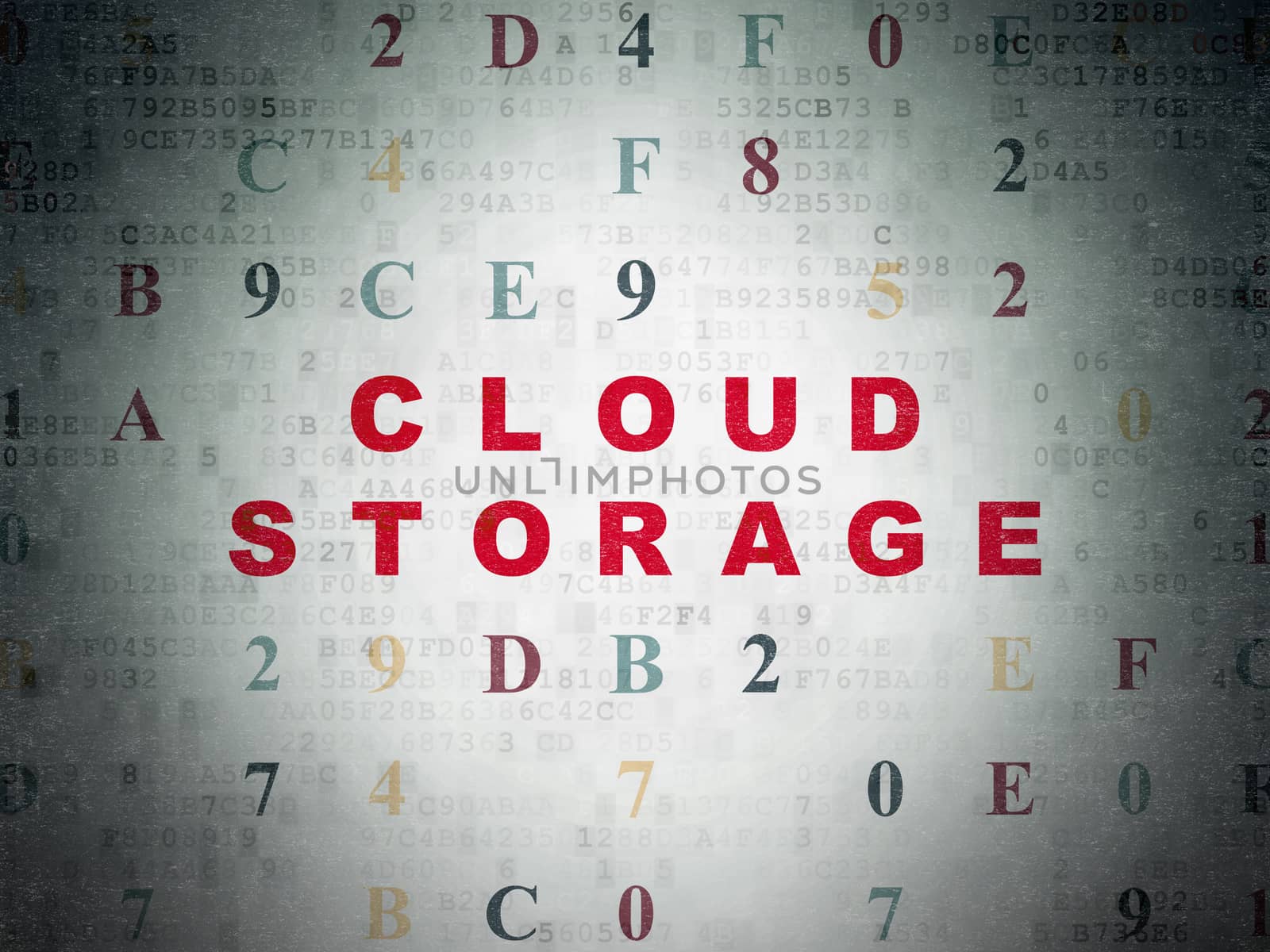 Security concept: Painted red text Cloud Storage on Digital Data Paper background with Hexadecimal Code