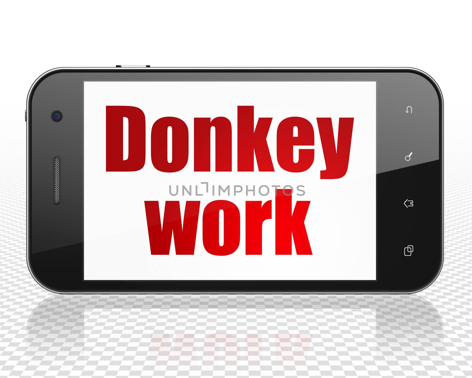 Business concept: Smartphone with red text Donkey Work on display, 3D rendering