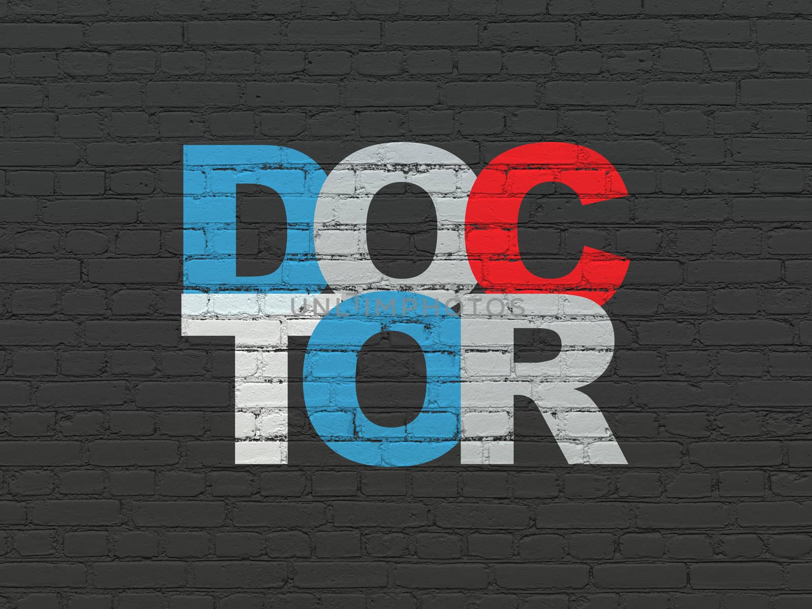 Healthcare concept: Painted multicolor text Doctor on Black Brick wall background