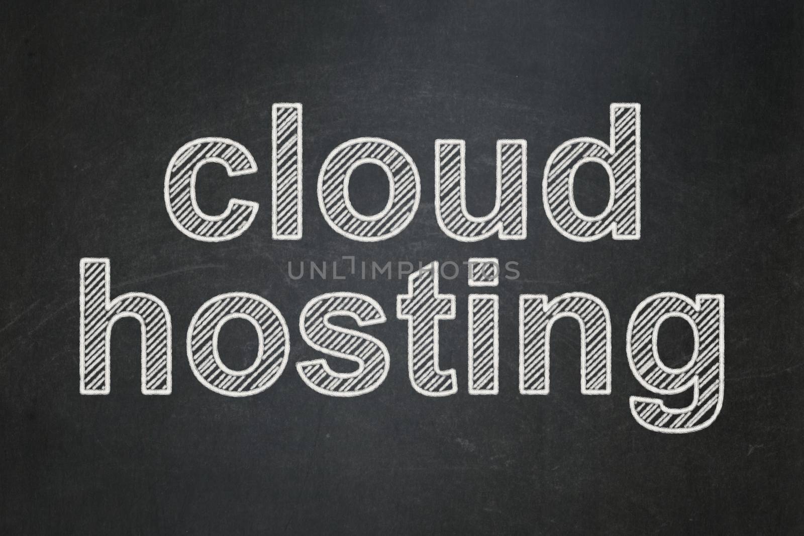 Cloud networking concept: text Cloud Hosting on Black chalkboard background