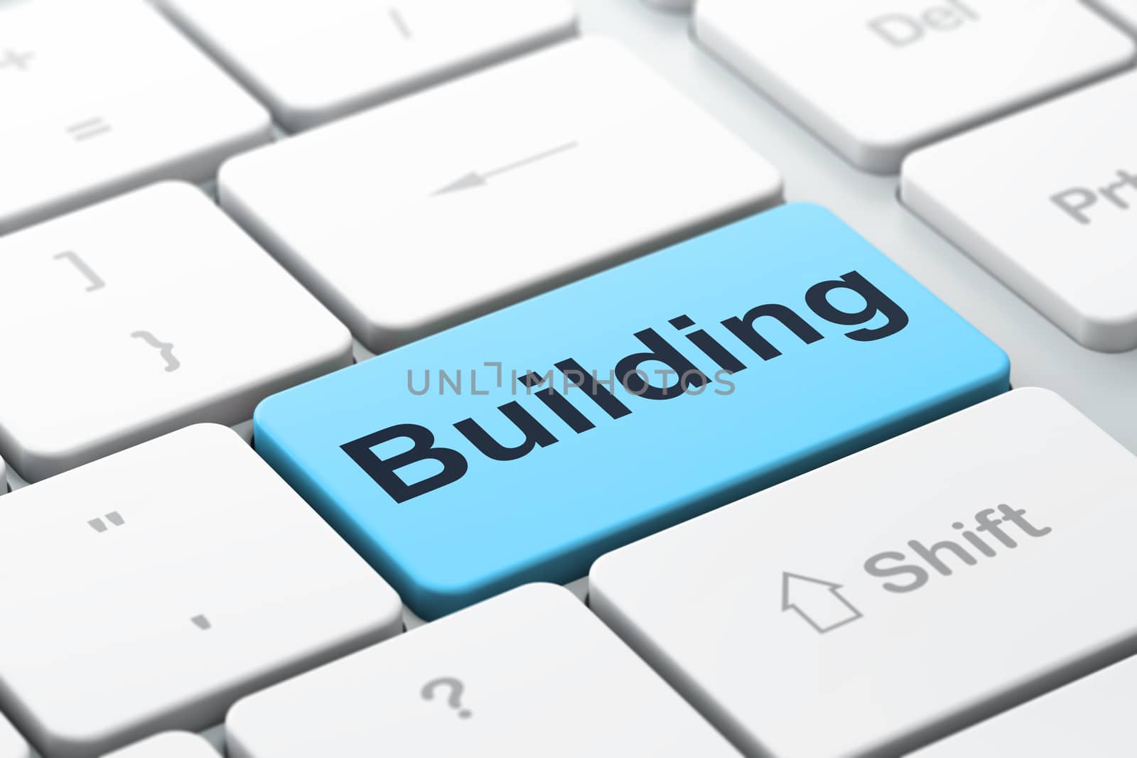 Building construction concept: Building on computer keyboard background by maxkabakov