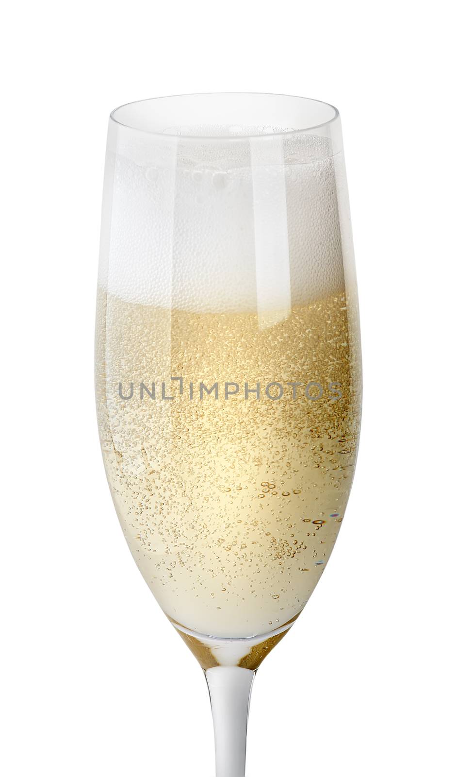 Closeup of glass of champagne with foam by Cipariss