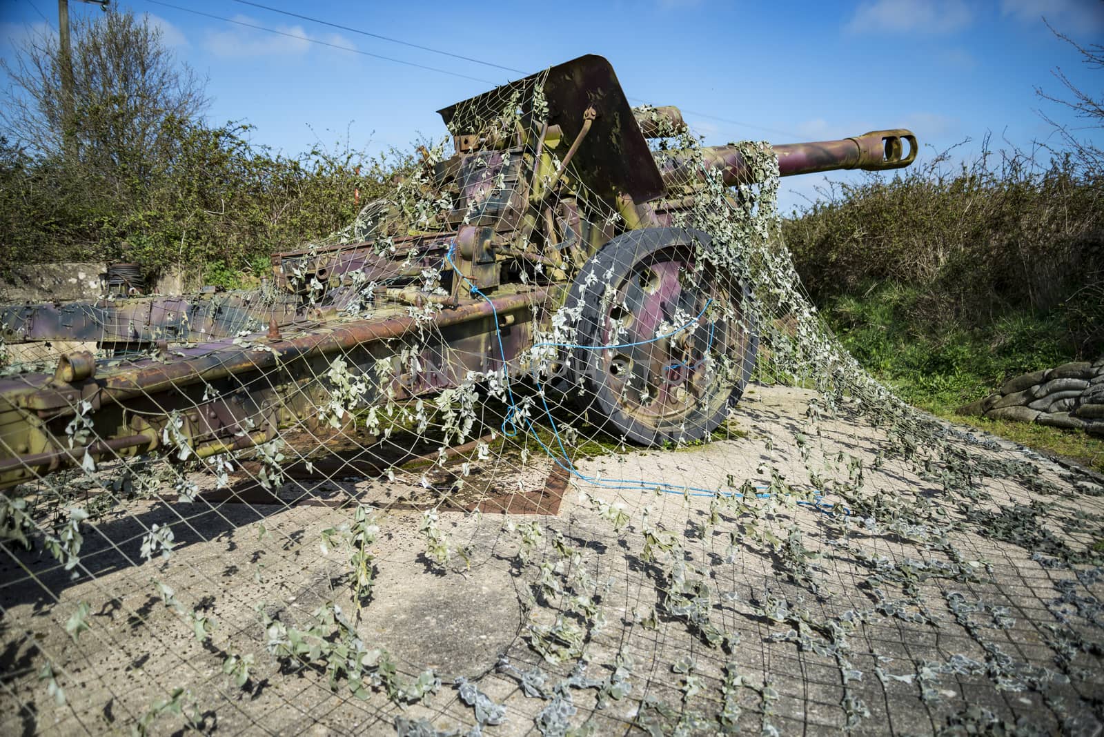 WWII German battery in Maisy, Normandy, France. Remains of D-Day invasion on June 6, 1944