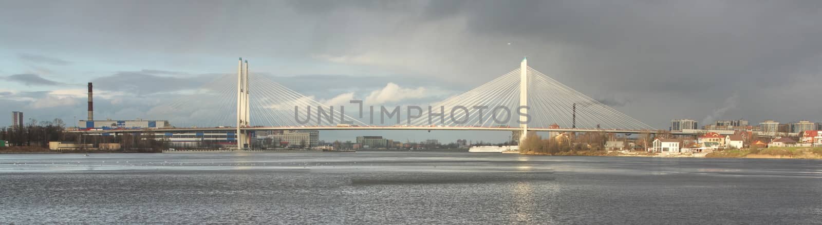 View of  Great Obukhov Bridge in St. Petersburg, panorama by mrivserg