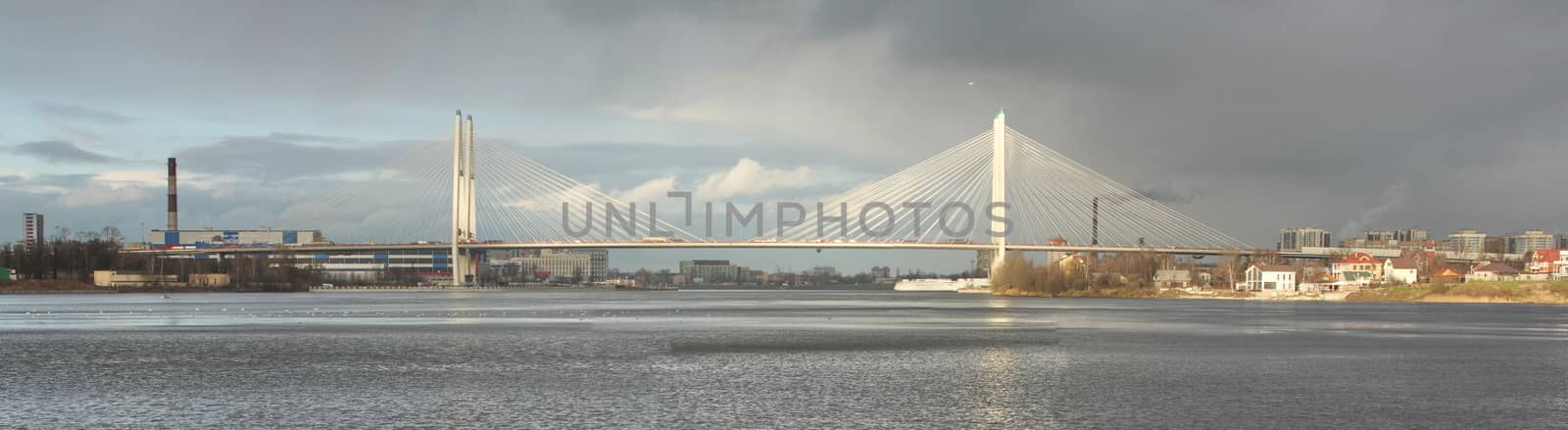 St. Petersburg  Russia  November 14, 2017 Great Obukhov Bridge in St. Petersburg, panorama