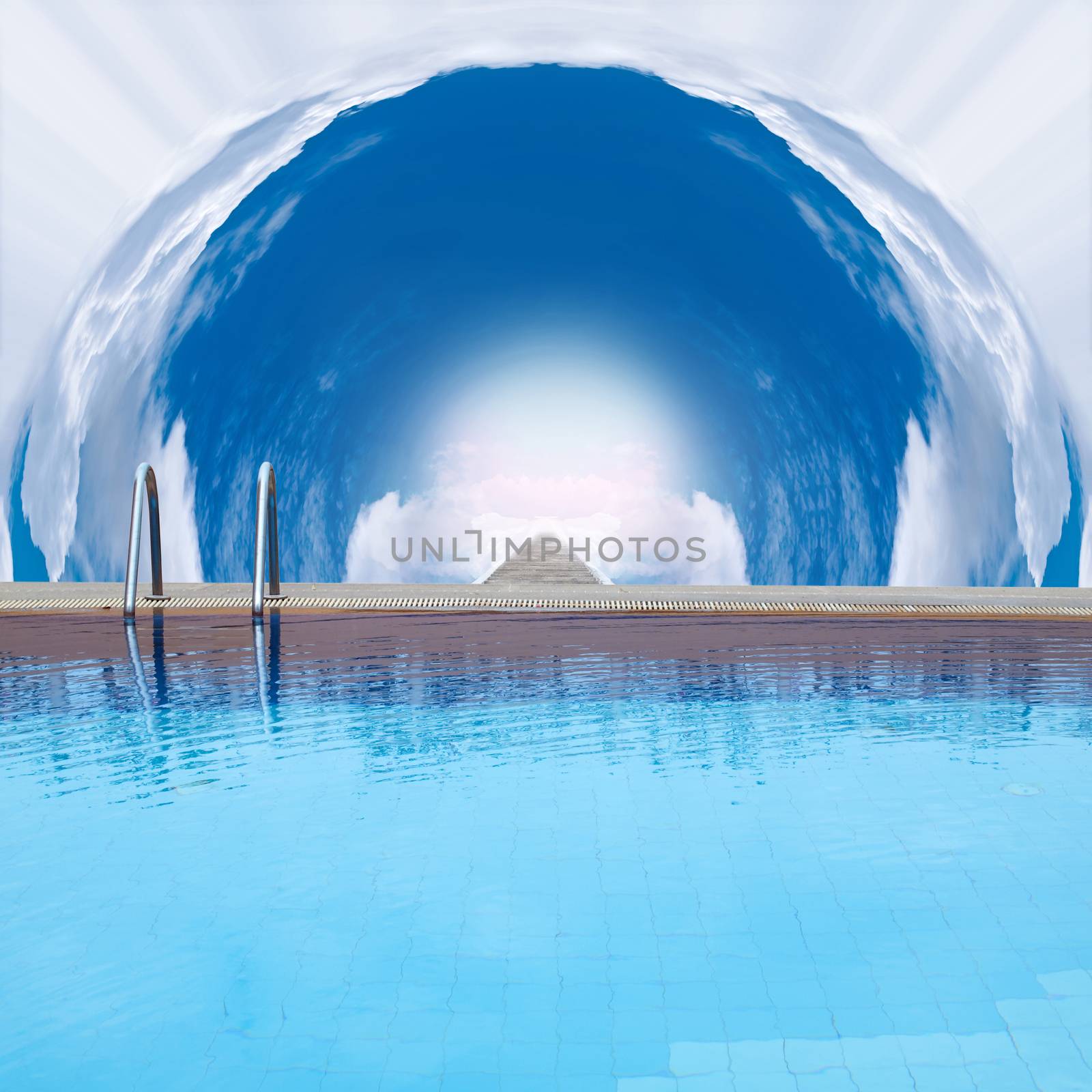 Outdoor swimming pool in tunnel cloud by Exsodus