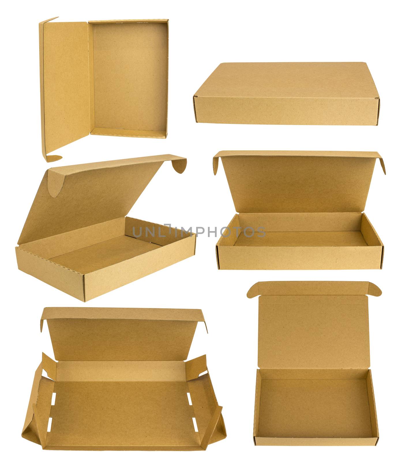 Cardboard box mockup set. Isolated on white