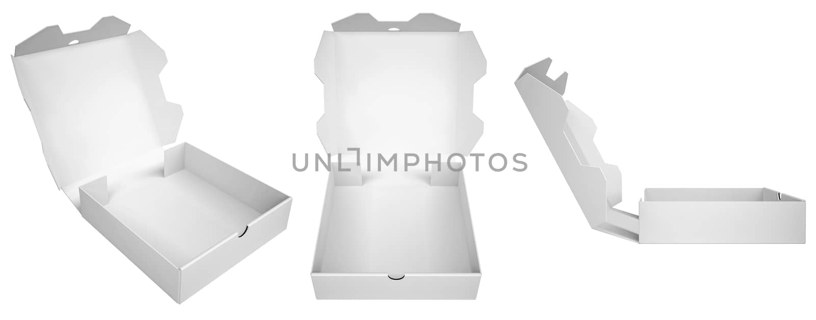 Cardboard boxes for pizza, isolated on white background. 3d illustration
