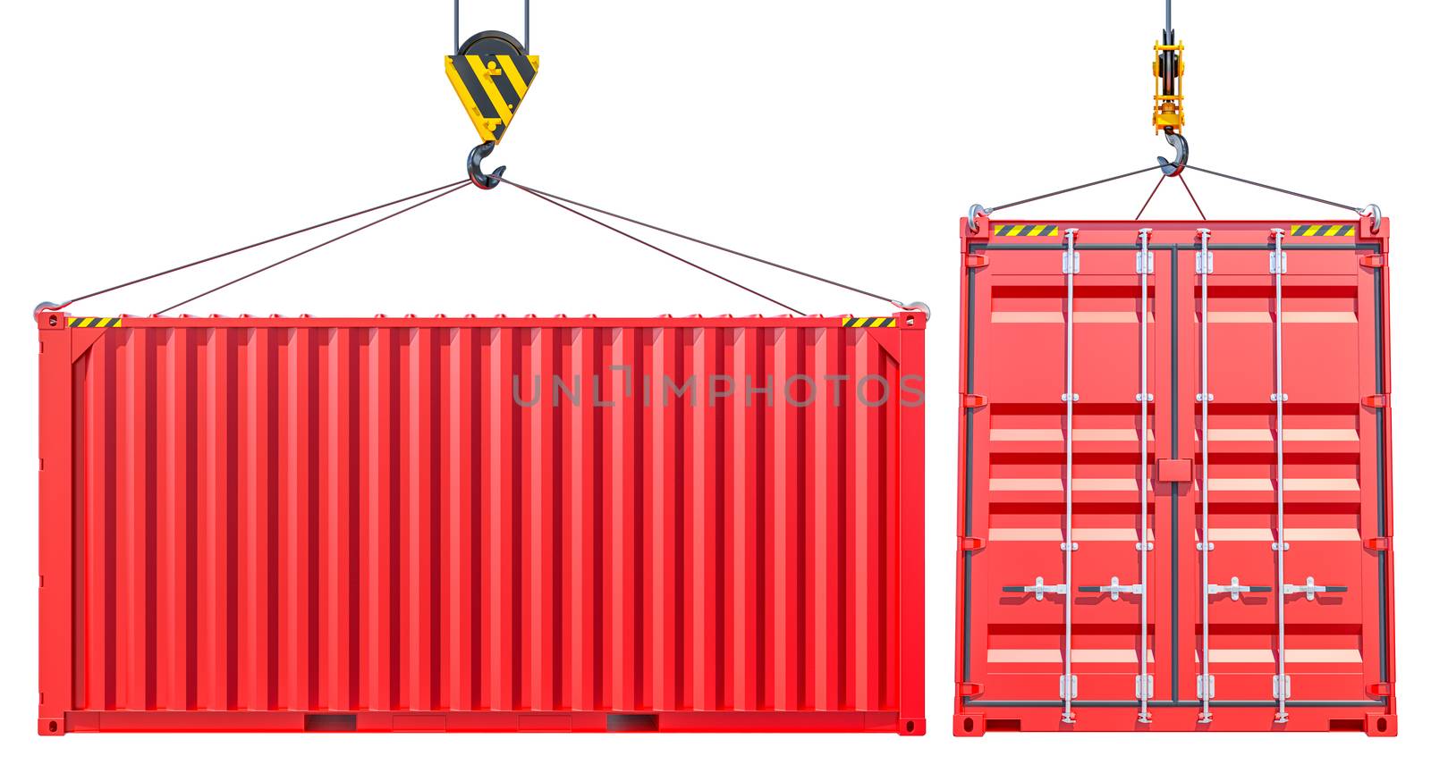 Red Shipping Cargo Container With Hook. Transportation Concept. Isolated on White Background. 3d Illustration.
