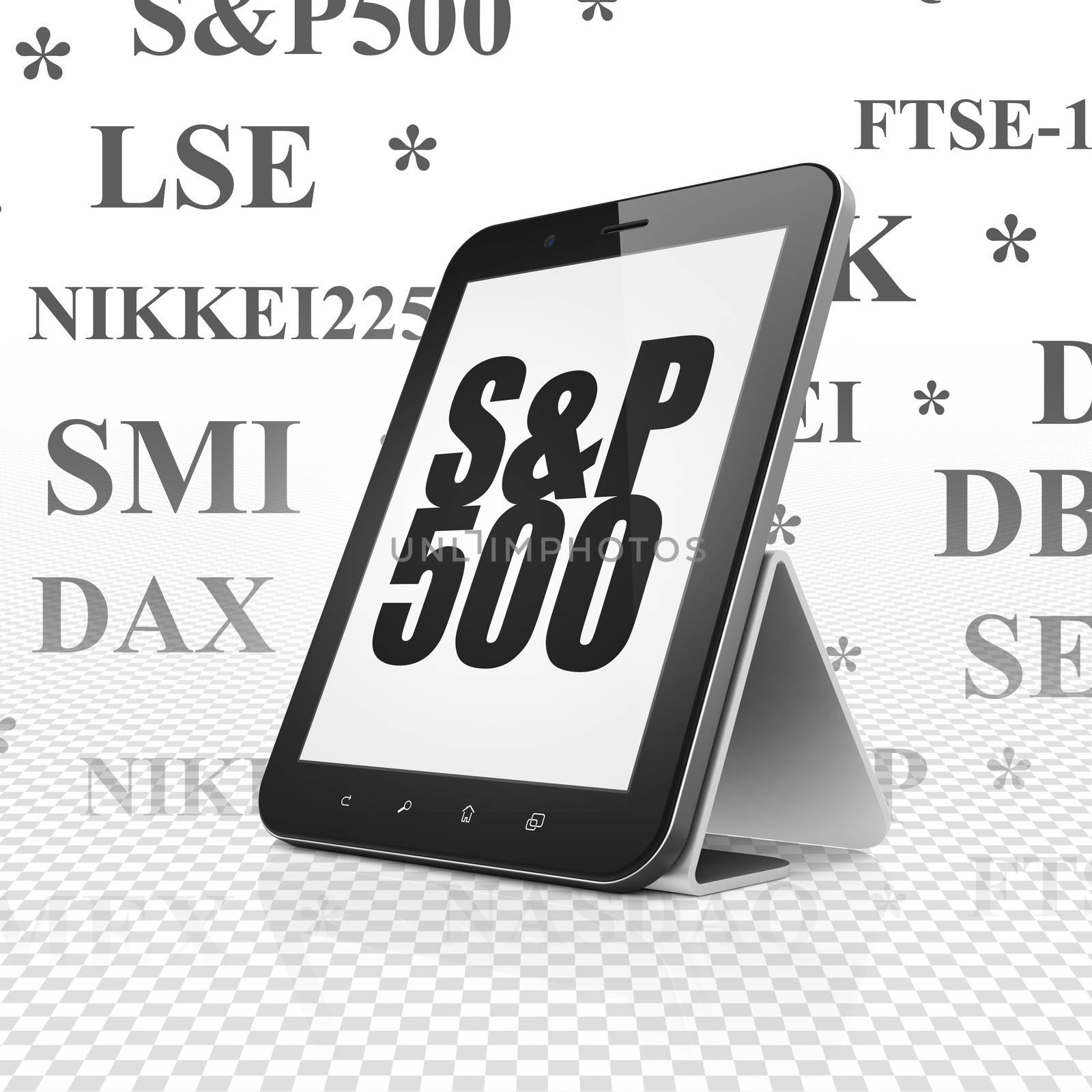 Stock market indexes concept: Tablet Computer with S&P 500 on display by maxkabakov