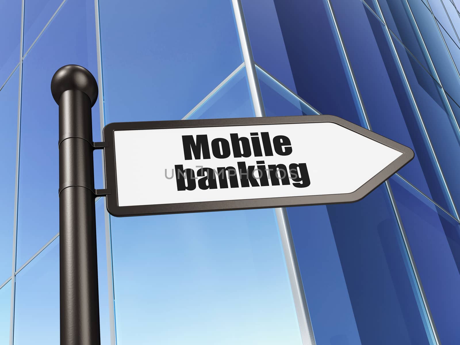 Money concept: sign Mobile Banking on Building background, 3D rendering