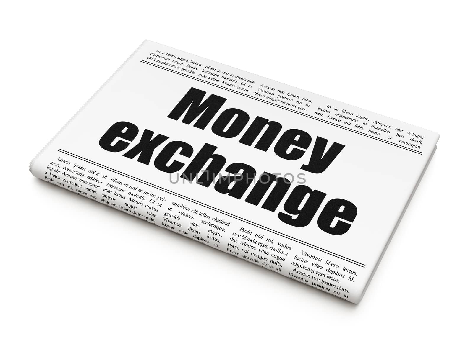 Banking concept: newspaper headline Money Exchange on White background, 3D rendering