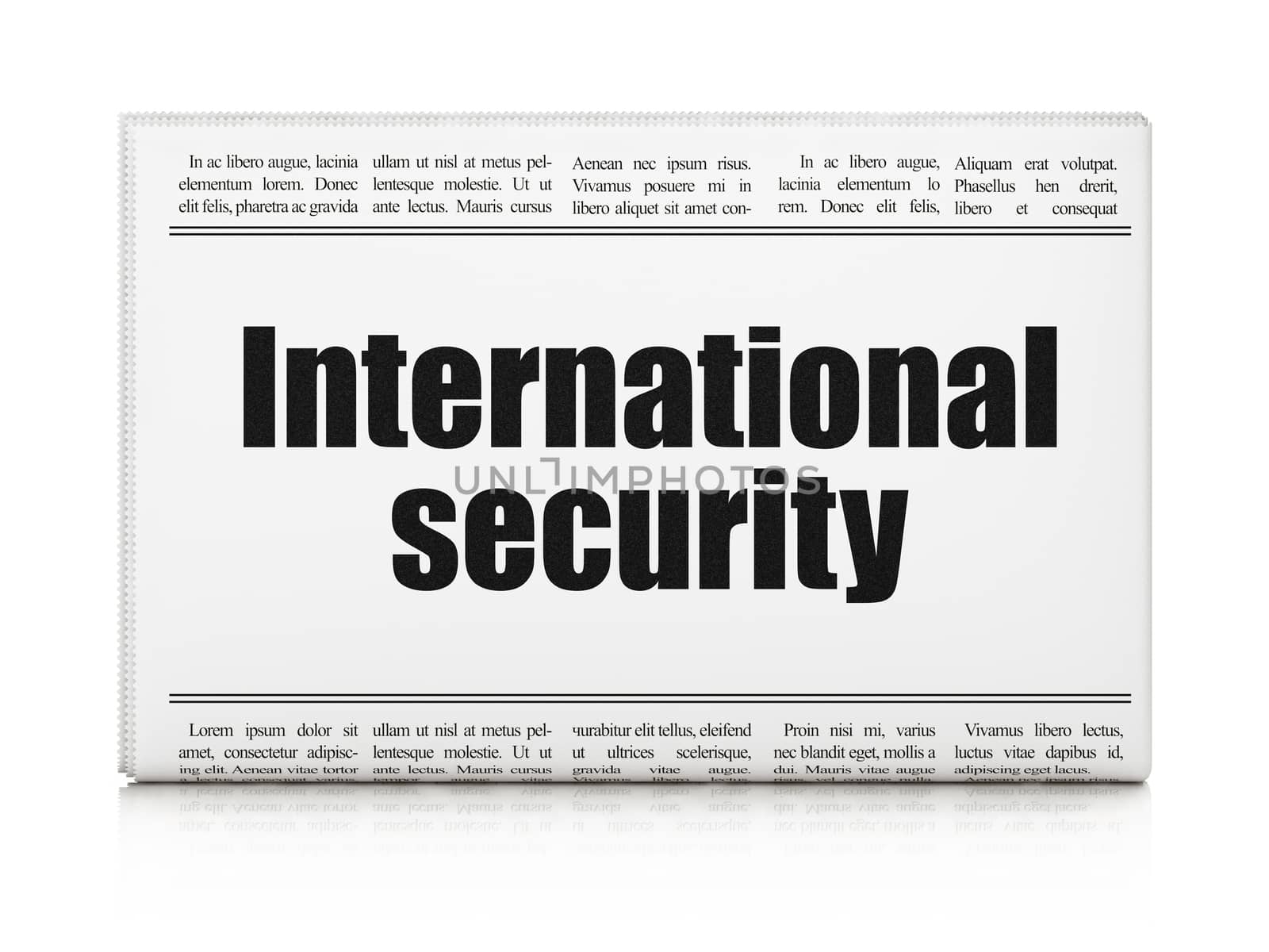 Privacy concept: newspaper headline International Security on White background, 3D rendering