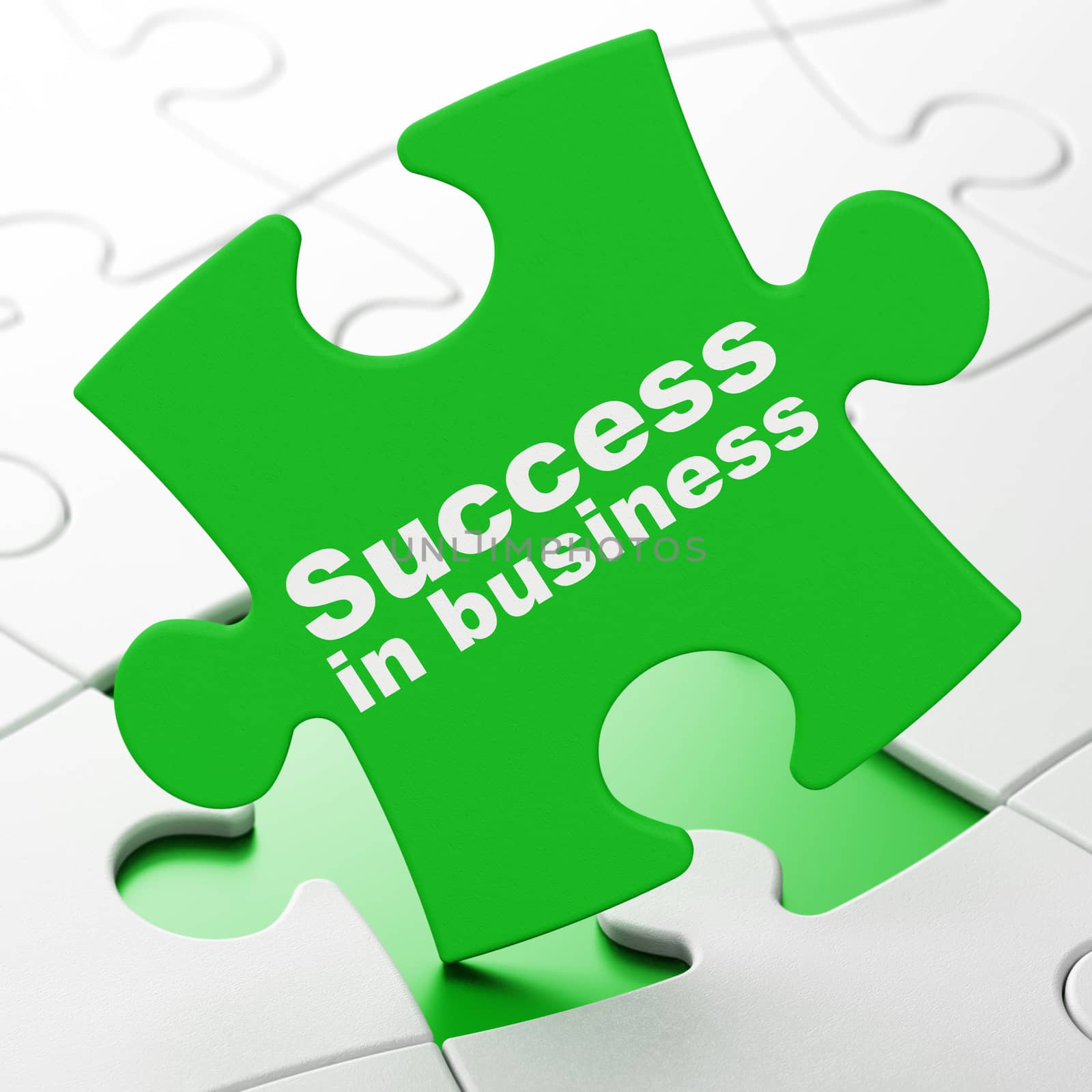 Business concept: Success In business on Green puzzle pieces background, 3D rendering