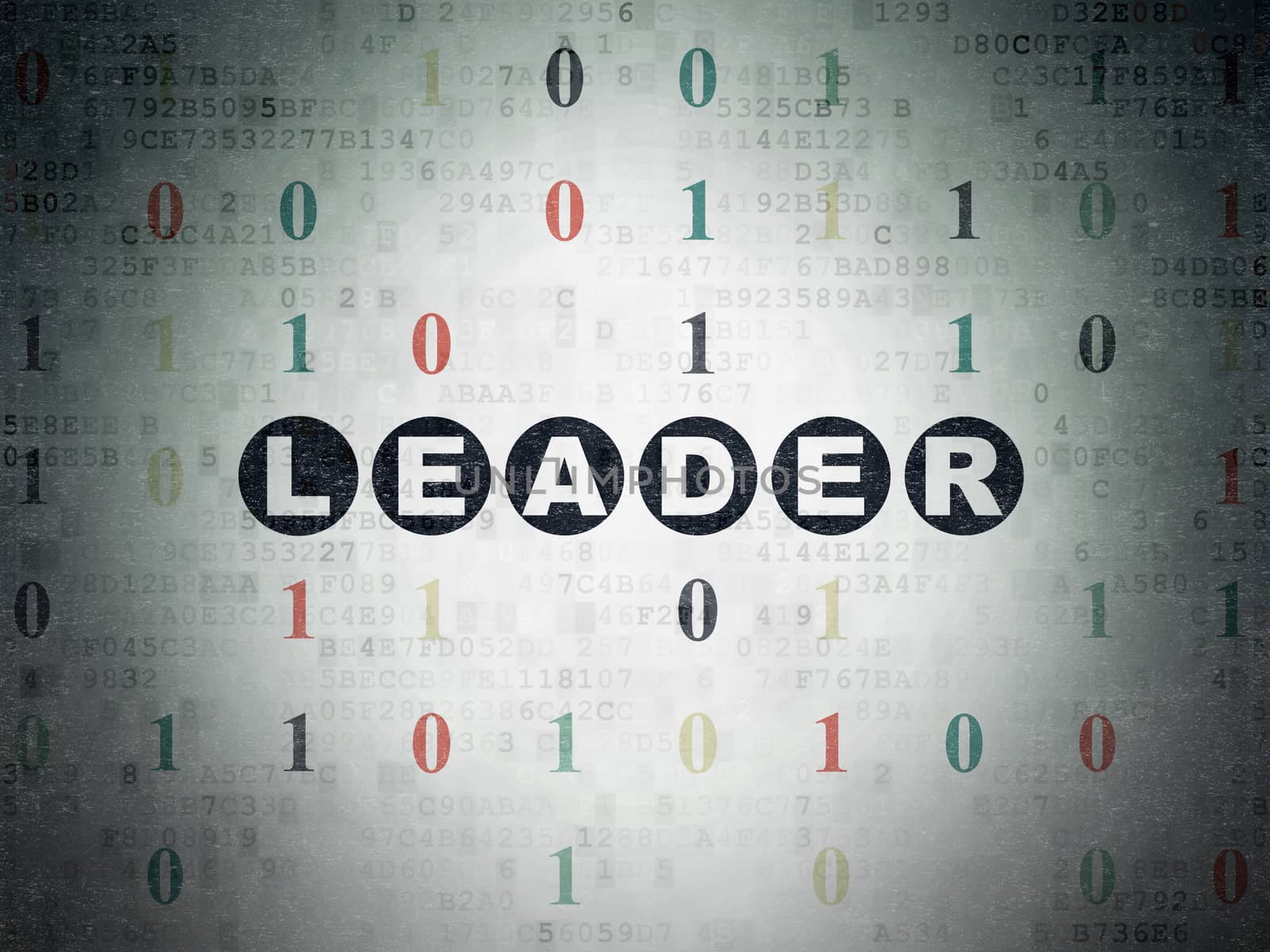 Finance concept: Painted black text Leader on Digital Data Paper background with Binary Code