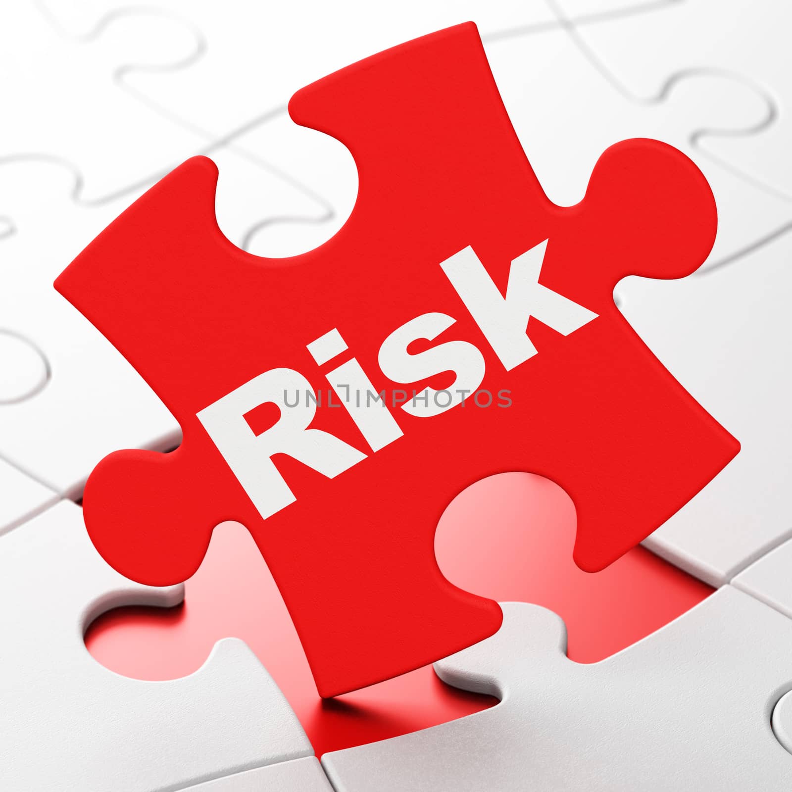 Business concept: Risk on Red puzzle pieces background, 3D rendering