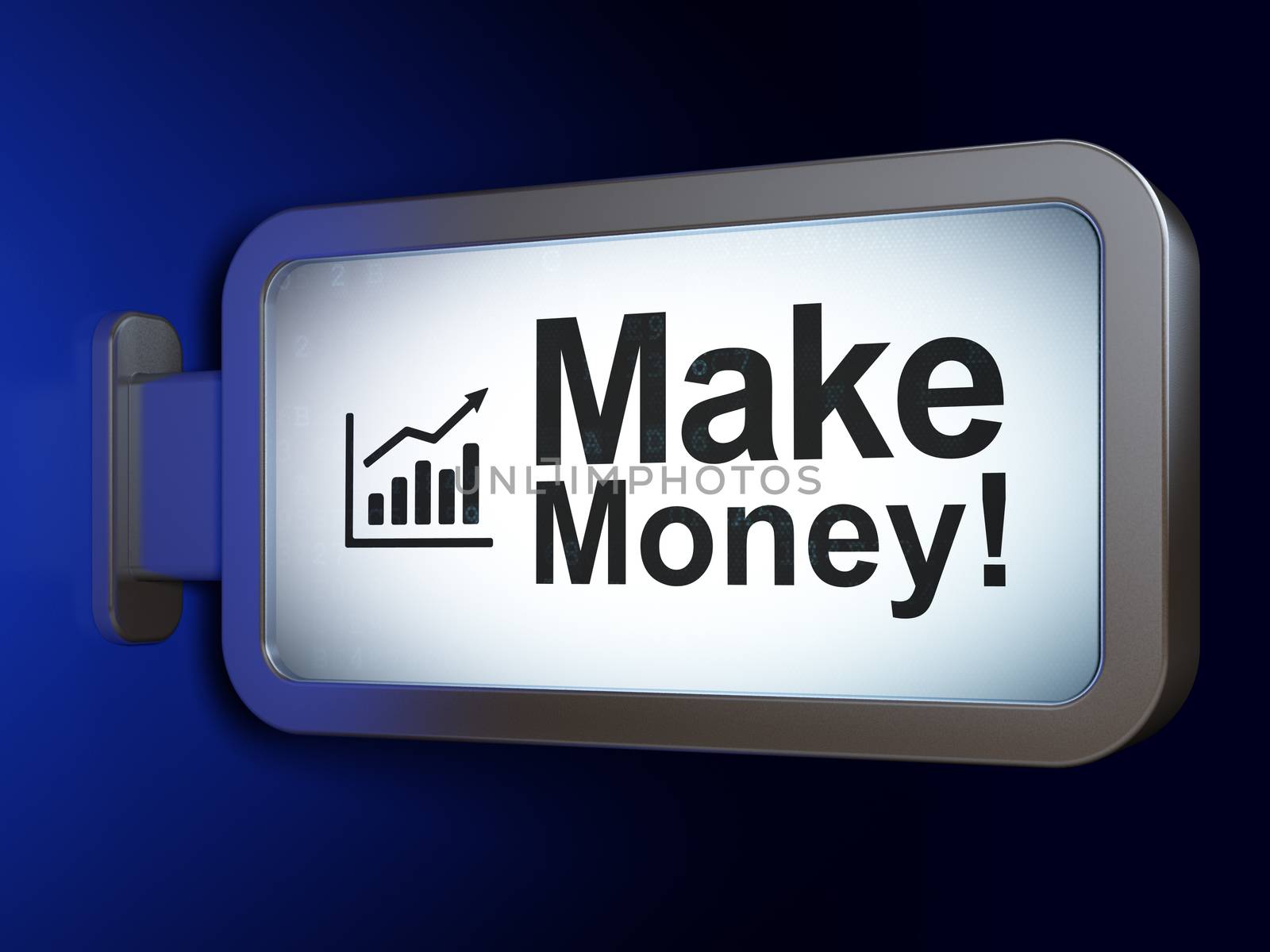 Finance concept: Make Money! and Growth Graph on advertising billboard background, 3D rendering