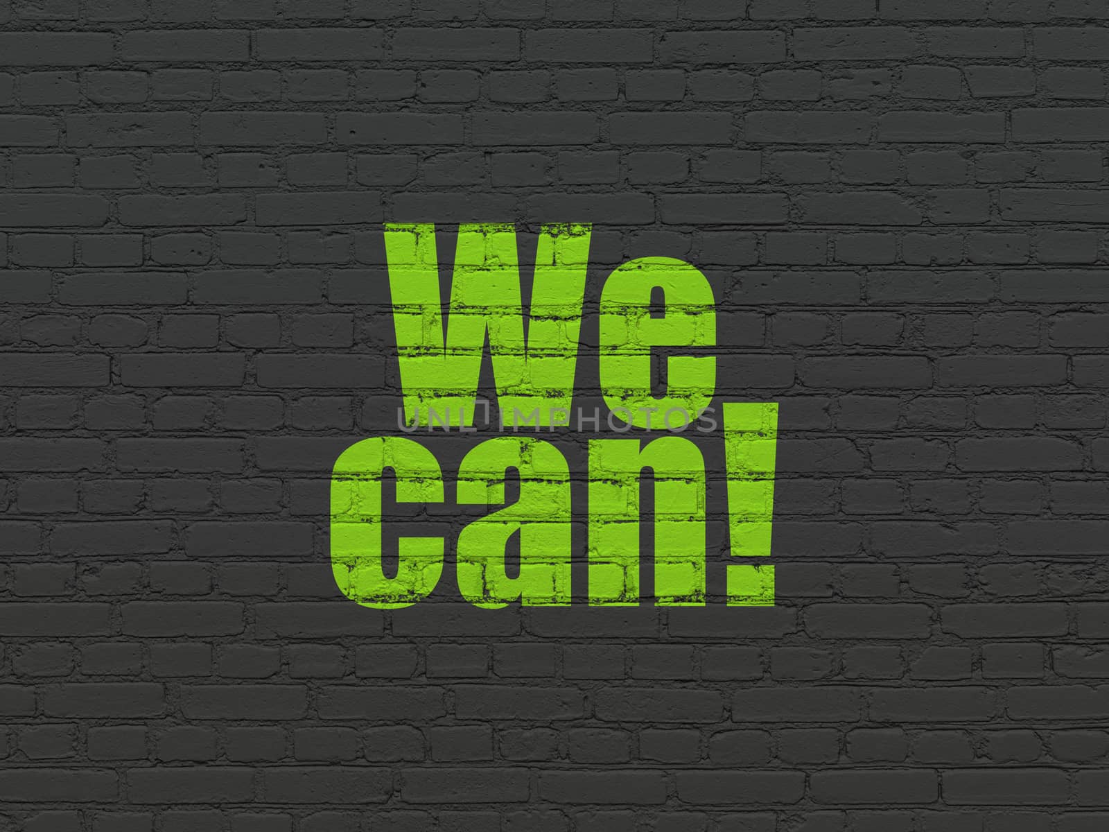 Business concept: We Can! on wall background by maxkabakov