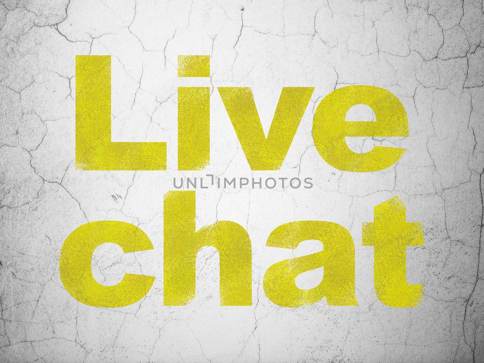 Web design concept: Yellow Live Chat on textured concrete wall background