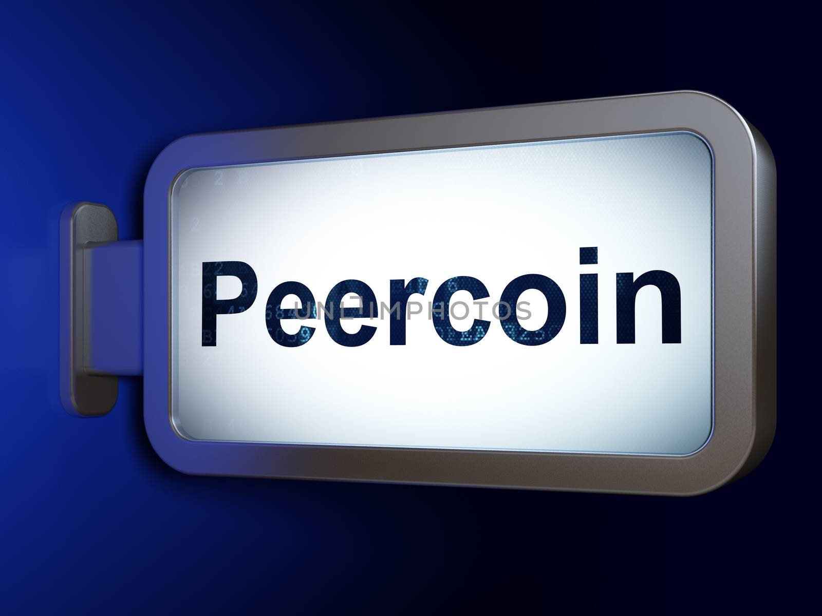 Blockchain concept: Peercoin on billboard background by maxkabakov