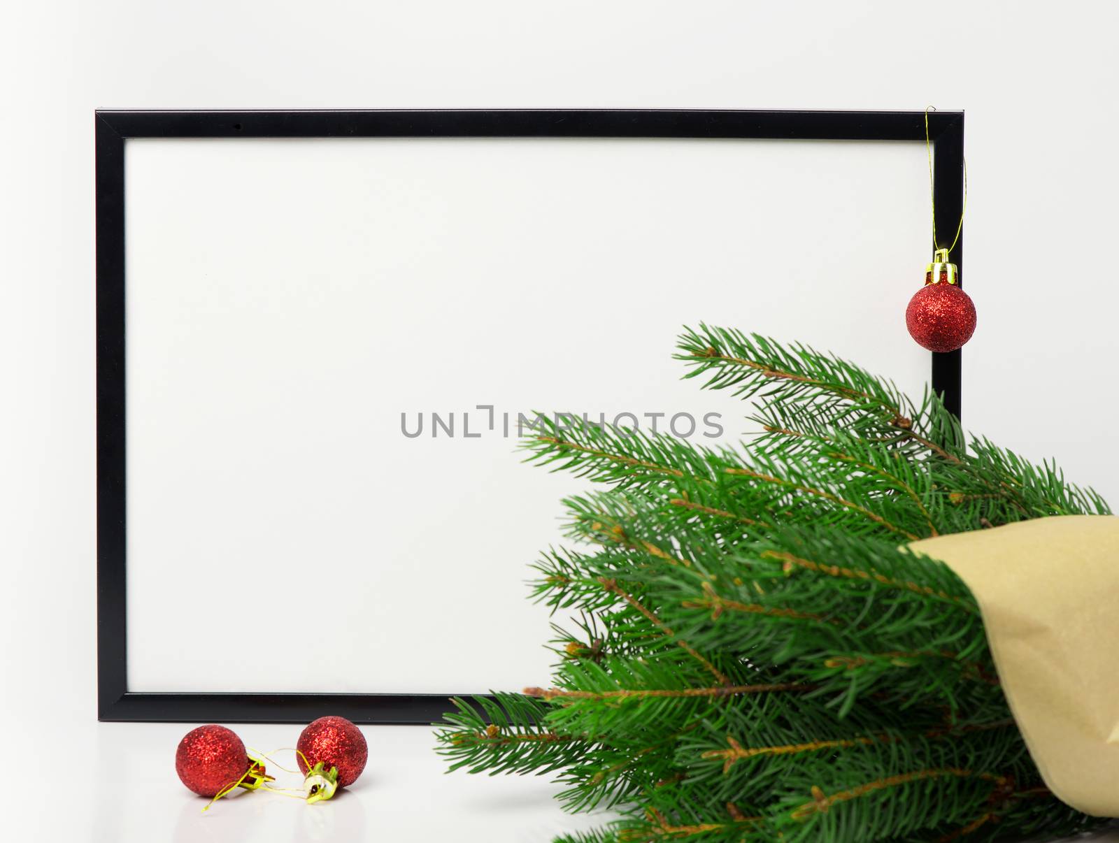 Christmas composition. Black frame and  branches christmas tree, by Draw05